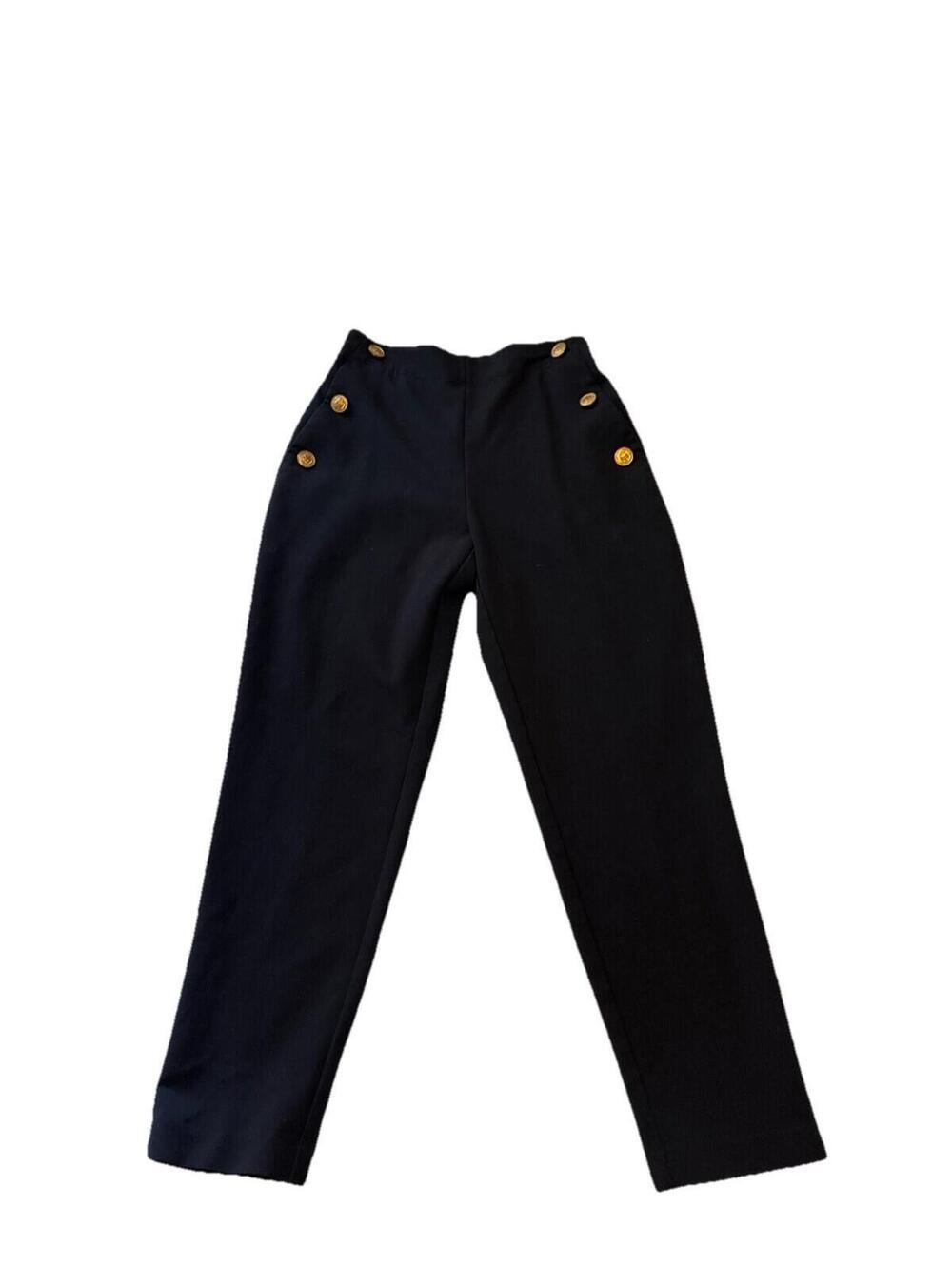ZARA Women’s Blue High Waist Pants Gold Button Detail Elastic Back Size S EUC